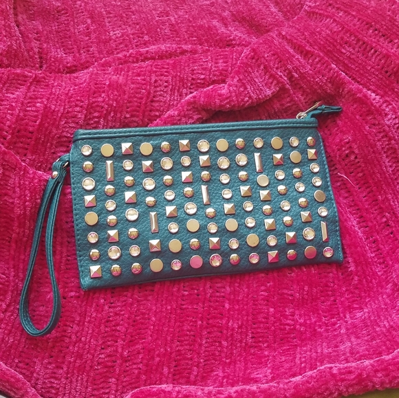 Maurices Handbags - Maurices Teal Large Clutch Wristlet with Gems and Grommets